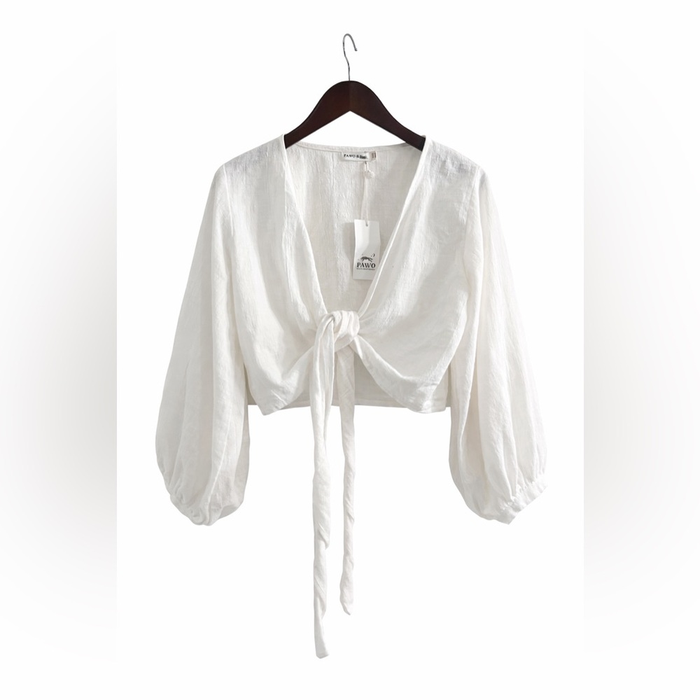 Elegant White Tie-Front Blouse